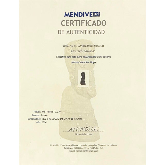 2010s Manuel Mendive, Rostro (Rare, Large Bronze Sculpture), 2014 For Sale - Image 5 of 5