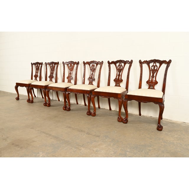 Baker Furniture Company Baker Furniture Style Chippendale Carved Mahogany Dining Chairs, Set of Six For Sale - Image 4 of 13