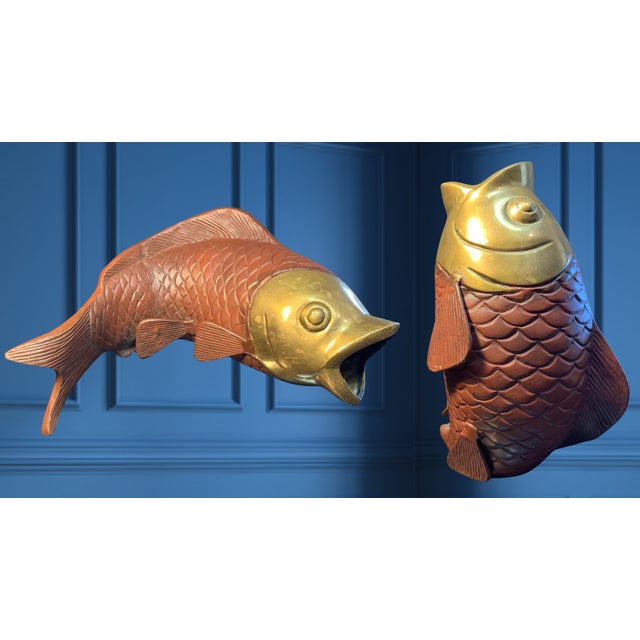 MidCentury Brass Maroon Enamel Coy Sculpture For Sale - Image 11 of 12