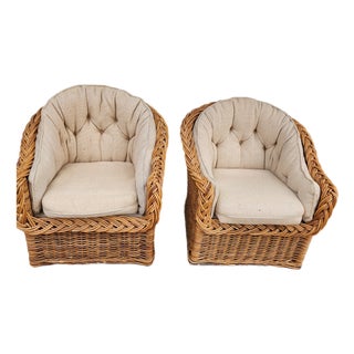 1960's Pair of Italian Wicker Chairs For Sale