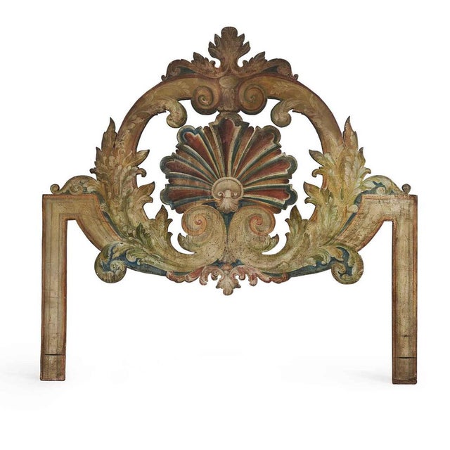 Painted Wooden Double Bed Headboard with Shell and Scrolls, 1950s For Sale - Image 11 of 11