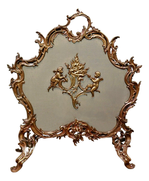French Brass Rococo Fire Screen