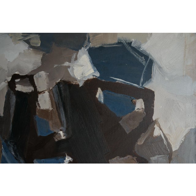 Judt in, This Large 46" Framed Mid Century Abstract Expressionist Painting by Gillespie. This is a striking 46-inch square...