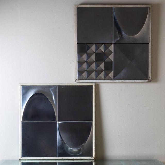 Metal Mid-20th Century Pair of Metal Tiles, Signed “arfo", Probably Italy For Sale - Image 7 of 8