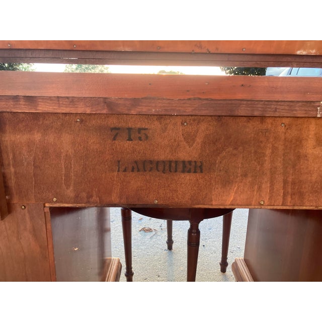 Mid Century Mahogany Chippendale/Georgian Style Vanity With Swinging Mirror and Round Upholstered Stool With Original Tags, 2 Pieces For Sale - Image 9 of 14