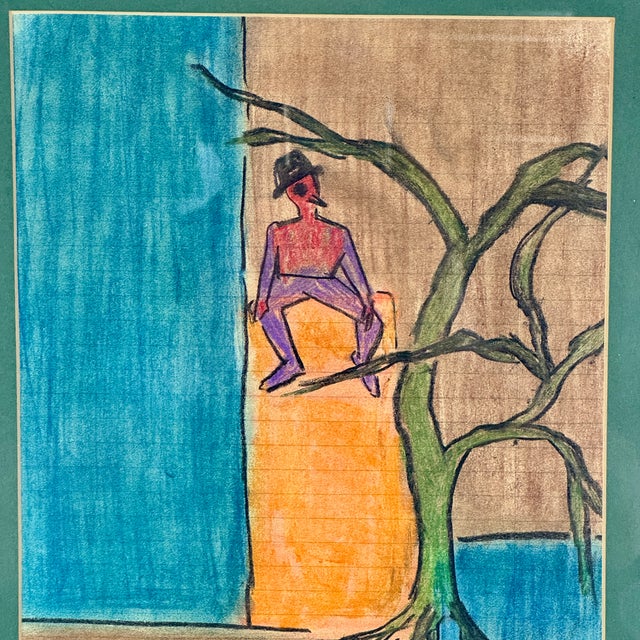 Late 20th Century Late 20th Century Framed Original Painting by Woody Allen's First Wife Harlene Allen, Whimsical Man in Tree For Sale - Image 5 of 7