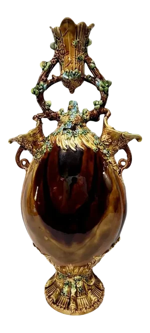 Amphora Works Teplitz Majolica Double Spouted Amphora