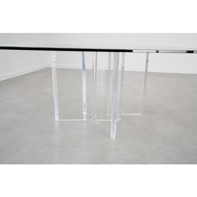 1990s PostModern Attributed to Jeffrey Bigelow 1990s Square Beveled Glass Dining Table With Lucite Base For Sale - Image 5 of 8