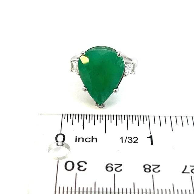 Natural Emerald Diamond Ring 7 14k White Gold 10.97 TCW Certified For Sale - Image 10 of 14