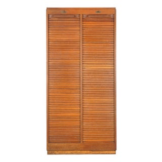 Vintage European Mid Century Double Tambour Door Office File Cabinet For Sale