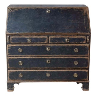 19th Century Period Gustavian Slant-Front Desk with Black Exterior and Blue Interior For Sale