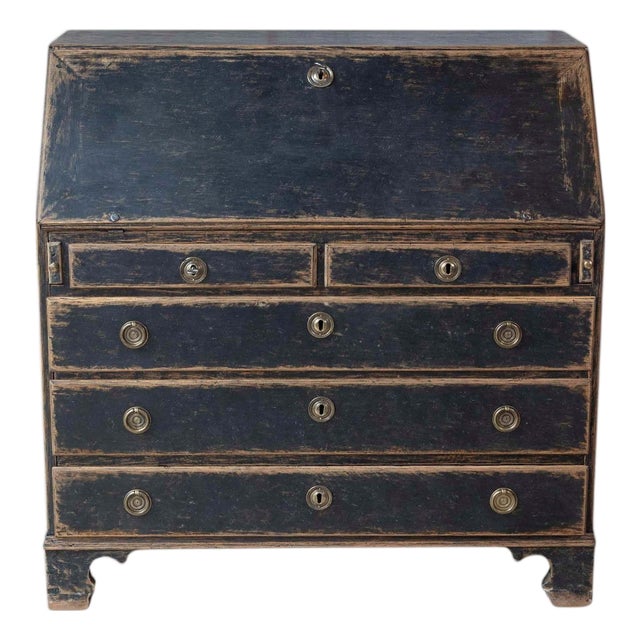 19th Century Period Gustavian Slant-Front Desk with Black Exterior and Blue Interior For Sale