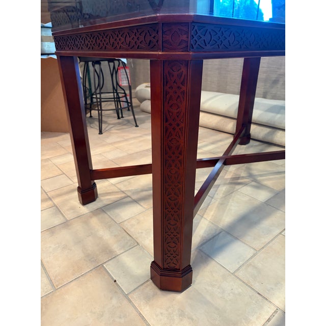 Century Furniture Vintage Century Furniture Chinese Chippendale Style Fretwork Dining Table With Beveled Glass Top. For Sale - Image 4 of 11