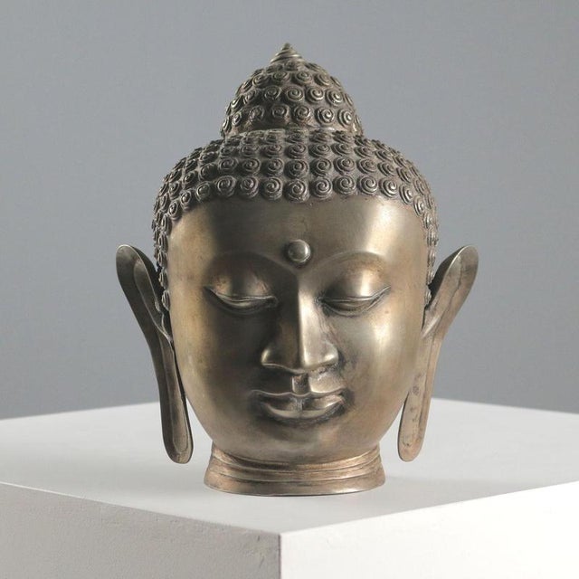 Gold Vintage Bronze Buddha Head For Sale - Image 8 of 8