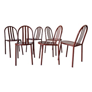 Set of Six French Stacking Red Dining Chairs by Robert Mallet-Stevens For Sale