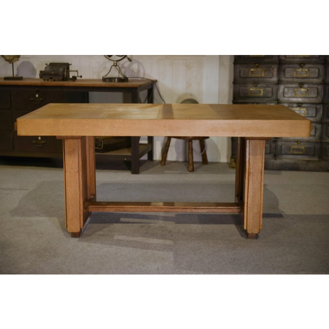 Wood Vintage Art Deco Oak Table by Léon and Maurice Jallot, 1940s For Sale - Image 7 of 15