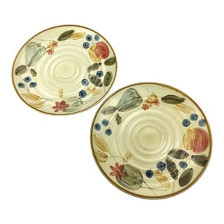 Vintage Dinner Plates Stoneware Abstract Fruit Design- a Pair For Sale