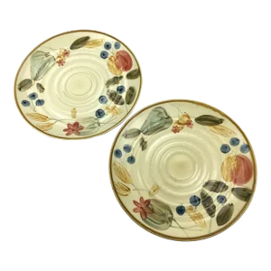 Vintage Dinner Plates Stoneware Abstract Fruit Design- a Pair