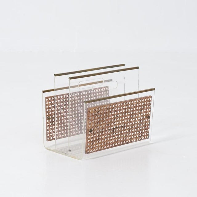 Acrylic Glass and Rattan Magazine Stand, 1970s For Sale - Image 11 of 18