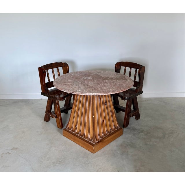 Kreiss "Duchess" Marble + Sculptural Wood Pedestal Card Table Game Table Dining For Sale - Image 12 of 18