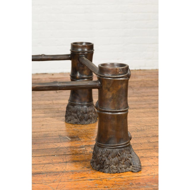 Brown Contemporary Bronze Coffee Table Base with Large Hoof Feet & Brown Patina For Sale - Image 8 of 13