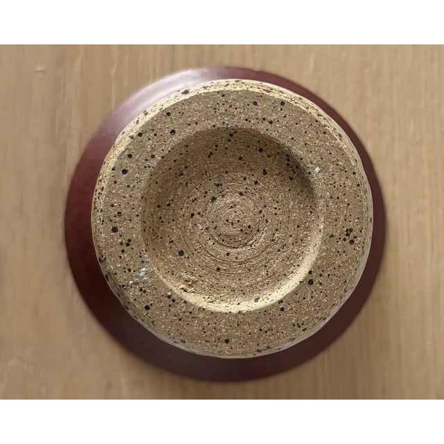 Mid-Century Modern American Studio Pottery Pedestal Vessel in Oxblood Red and Cream, New York For Sale - Image 3 of 3