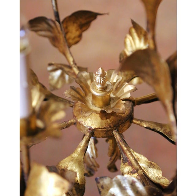 Mid-Century Italian Gilt Tole Six-Light Floral Chandelier For Sale - Image 11 of 11