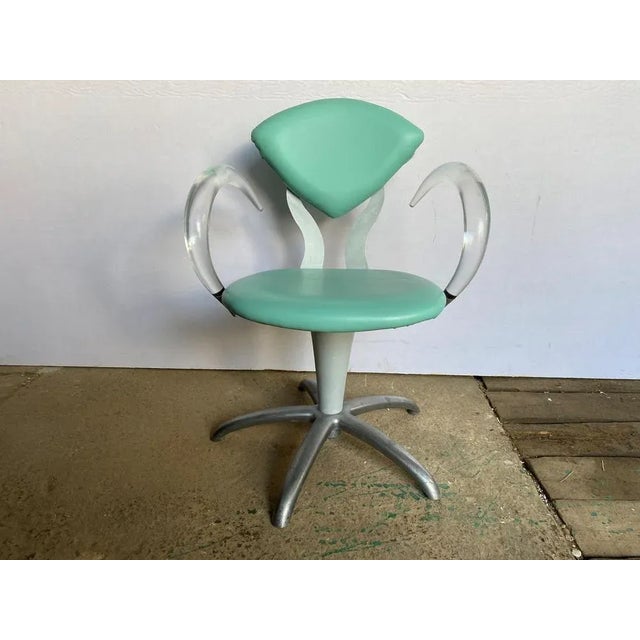 Aqua Skai Swivel Hair Chair with Acrylic Glass, 1970s For Sale - Image 8 of 13