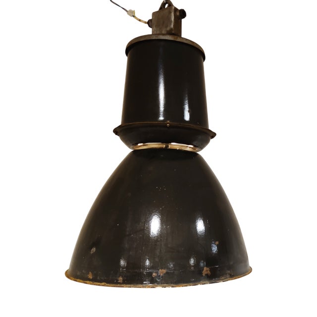Large Industrial Enamel Lamp, 1950s For Sale