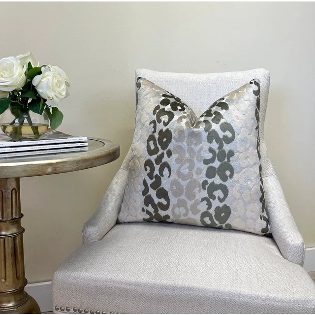Stony Stripe Velvet Leopard Print Throw Pillow With Feather Down Insert For Sale In New York - Image 6 of 6
