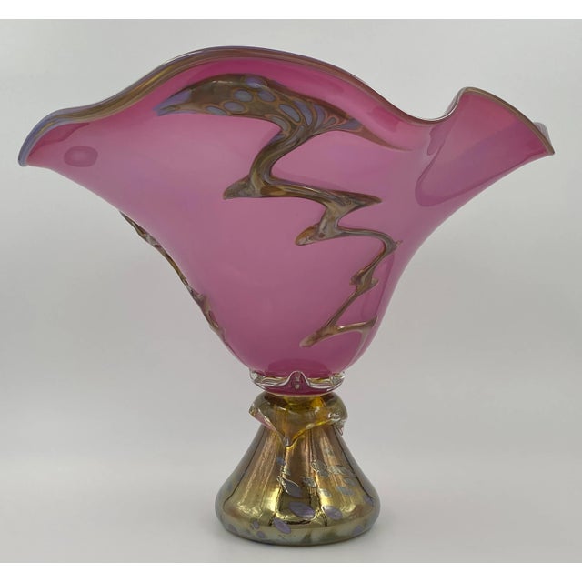 Mid-Century Modern Murano Art Glass Centerpiece With Gold Finishes, Large Murano Art Glass Vase For Sale - Image 3 of 10