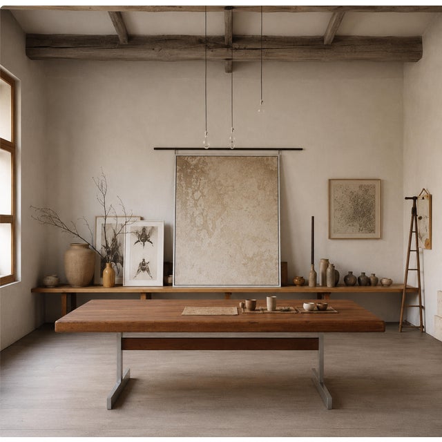 Contemporary Mid Century Bauhaus Butcher Block Oak and Aluminum Table For Sale - Image 3 of 11