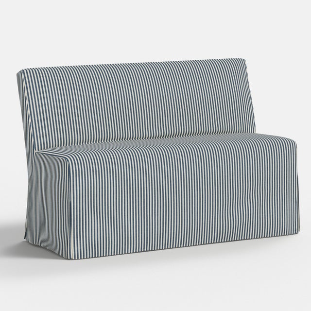 Spritely Home Stoffer Home x Cloth & Company Slipcover for Lindy Dining Banquette in Jane Stripe Denim For Sale - Image 4 of 7