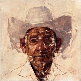 Bad Hombre XXXI by Mark Andrew Bailey | Oil on canvas Portrait of an older man wearing a hat For Sale