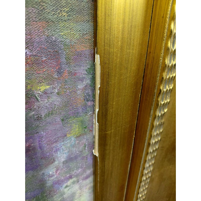 Late 20th Century Framed Signed Greg Singley Irises in Lavender and Gold Oil on Canvas For Sale - Image 11 of 12