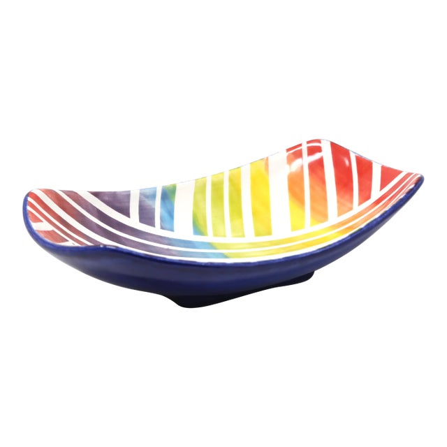 Handmade Stripe Pattern Ceramic Footed Bowl For Sale
