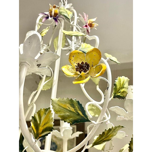 Italian Floral Chandelier in Hand Paint Metal, 1960s For Sale - Image 4 of 12