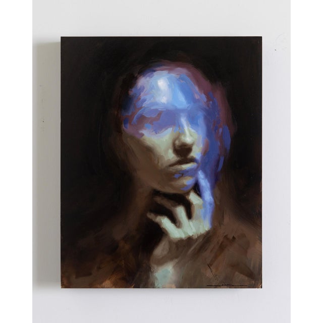 Vaporize by Josh Sorrell | Oil on Panel Portrait of a Person with Abstract Features For Sale - Image 4 of 5