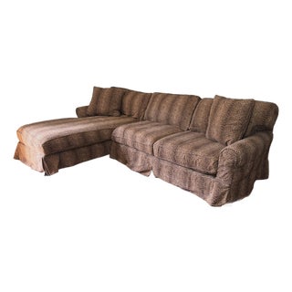 Lee Industries Cheetah Print Roll Arm Sectional Sofa — English Country/Safari Style For Sale