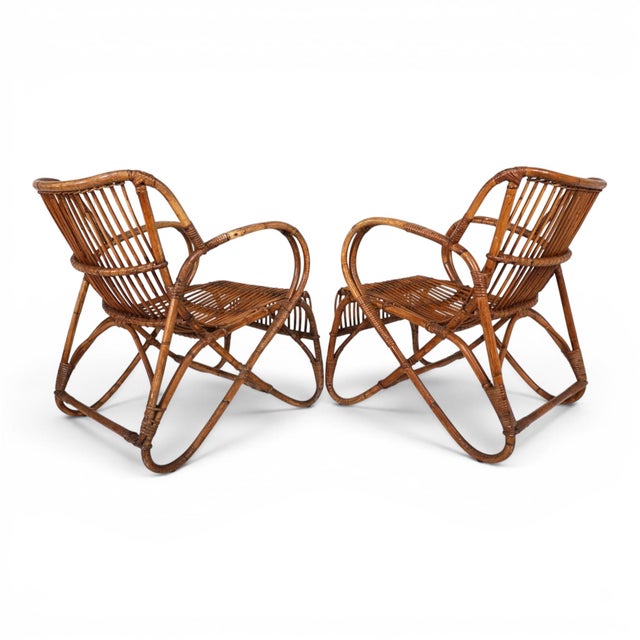 Mid-Century Modern Vintage French Rattan Bamboo Lounge Chairs, 1960, Set of 2 For Sale - Image 3 of 18