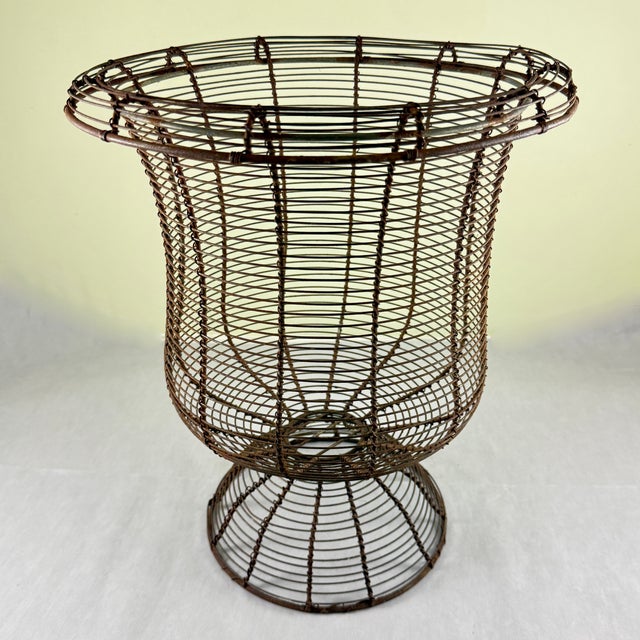 Antique French Large Pedestal Urn Hand Made Black Twisted Wire Basket, Late 19th For Sale - Image 4 of 12
