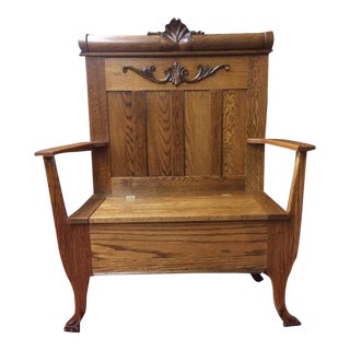 Antique Hall Bench, Victorian Oak Hall Bench For Sale