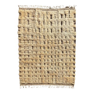 Handwoven Moroccan Mrirt Wool Rug – Contemporary Neutral Texture For Sale