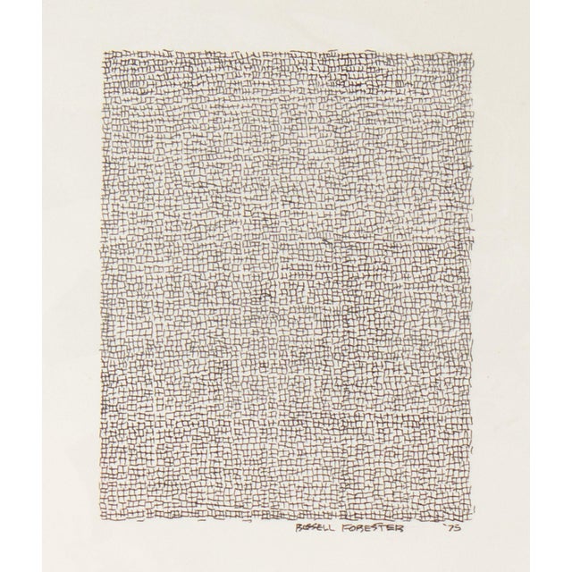 A 1975 abstract ink drawing by American artist Russell Forester (1920-2002). This piece is composed of an array of small...