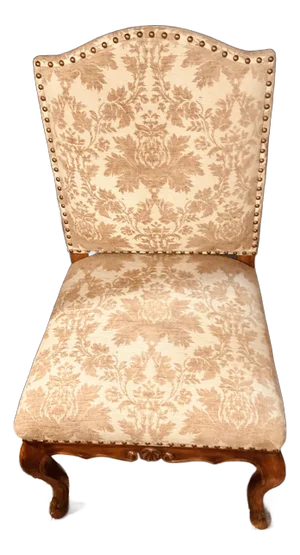 Early 20th Century Louis XV-Style Carved Walnut Chair Nail Head Trim, Fabric Upholstered by the Famous Rossi Studio