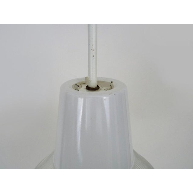 1950s Vintage Industrial Pendant Light in Glass and Metal Rod, 1950s For Sale - Image 5 of 10