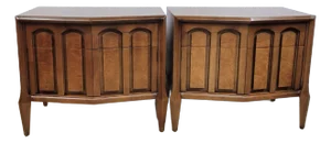 Pair Romweber Mid-Century Hollywood Regency Walnut Burl End Tables or Nightstands