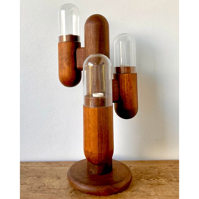 Vintage Boho Teak Charles Gibilterra Cactus Lamp For Sale In West Palm - Image 6 of 12