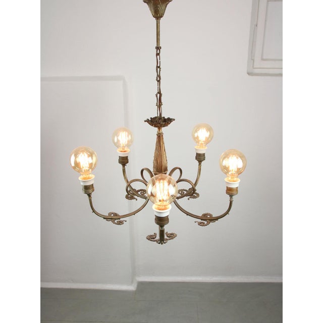 French Art Deco Brass Chandelier, 1930s For Sale - Image 3 of 14