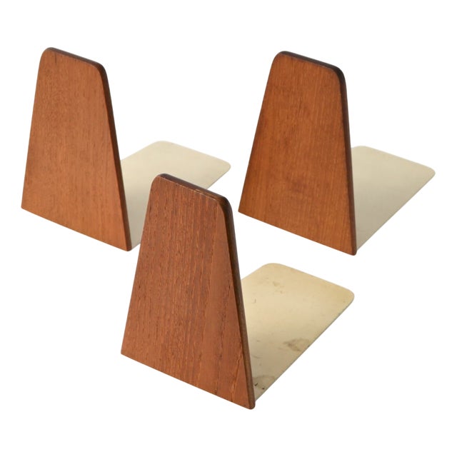 Danish Teak and Metal Bookends from FM Mobler, 1960s, Set of 3 For Sale